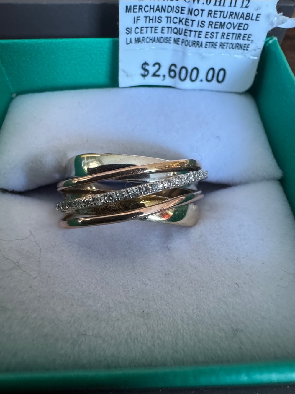 effy three tone 14k gold and diamond ring approx size 7-7.25